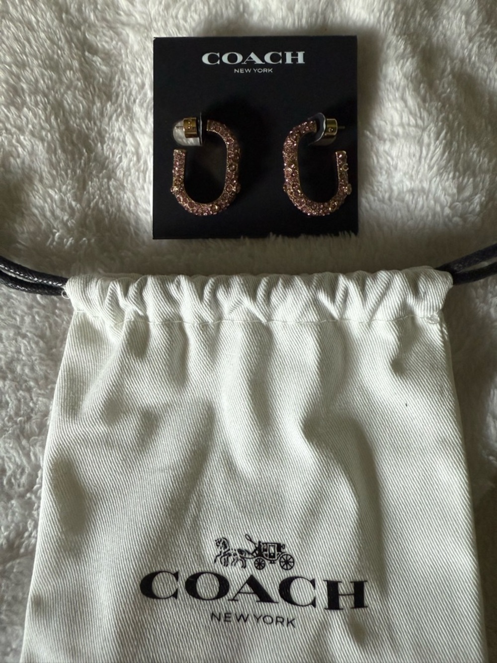 Coach Pink Crystal C-Hoop Earrings with Gold Accents